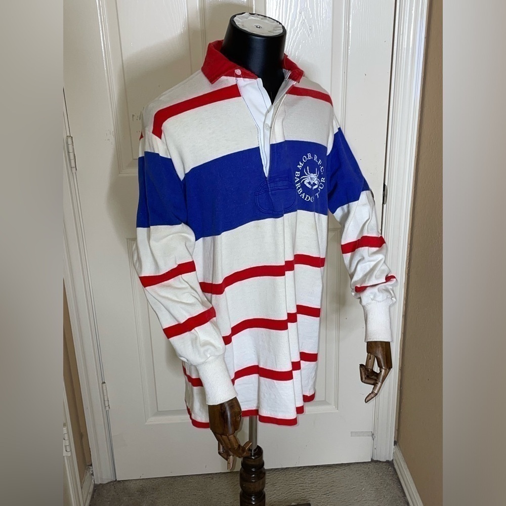 Rare Vintage Maxmore Floral Stripe Rugby Long sleeve Shirt 80s Size 46 - Picture 3 of 12